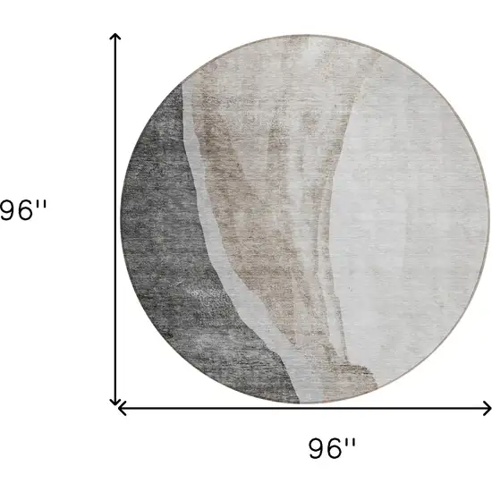 8' Charcoal Gray And Taupe Round Abstract Washable Indoor Outdoor Area Rug Photo 3