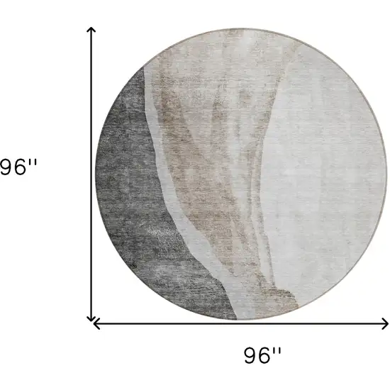 8' Charcoal Gray And Taupe Round Abstract Washable Indoor Outdoor Area Rug Photo 3
