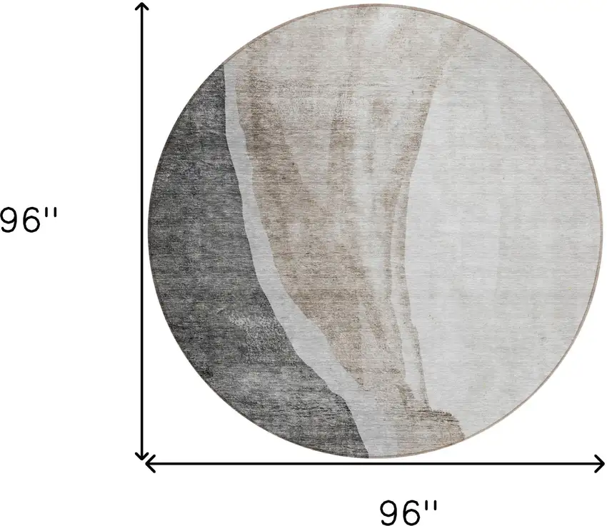 8' Charcoal Gray And Taupe Round Abstract Washable Indoor Outdoor Area Rug Photo 3