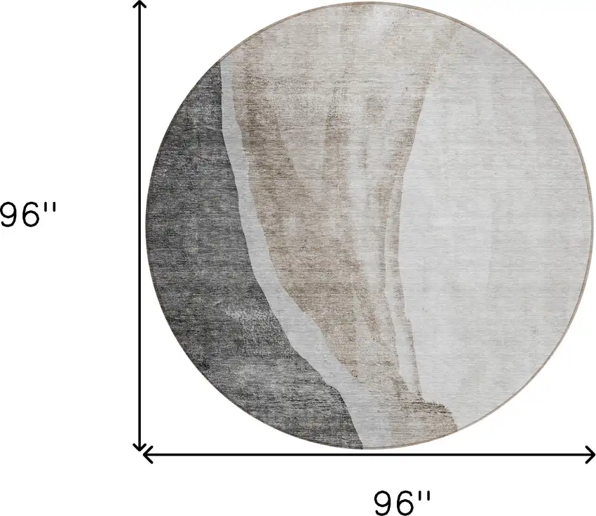 8' Charcoal Gray And Taupe Round Abstract Washable Indoor Outdoor Area Rug Photo 3