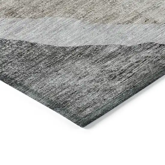 8' Charcoal Gray And Taupe Round Abstract Washable Indoor Outdoor Area Rug Photo 4