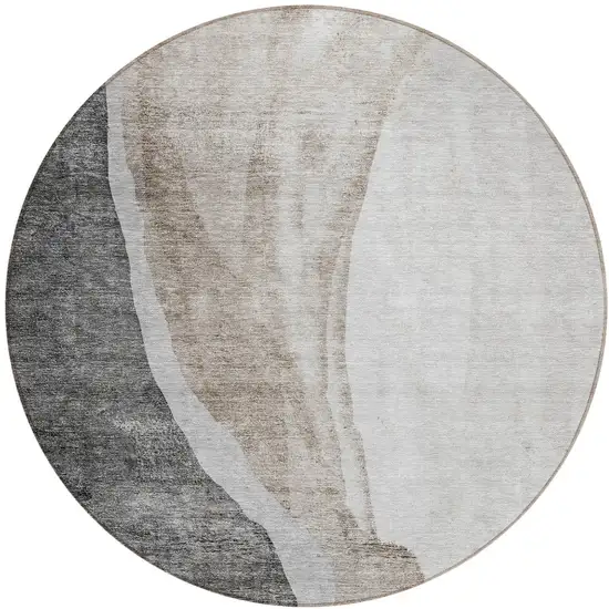 8' Charcoal Gray And Taupe Round Abstract Washable Indoor Outdoor Area Rug Photo 6