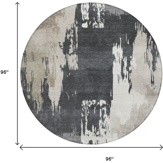 8' Charcoal Ivory And Beige Round Abstract Washable Indoor Outdoor Area Rug Photo 3