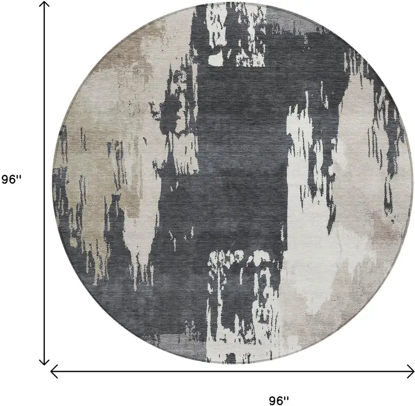 8' Charcoal Ivory And Beige Round Abstract Washable Indoor Outdoor Area Rug Photo 3