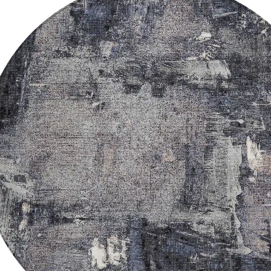 8' Charcoal Ivory And Blue Round Abstract Washable Indoor Outdoor Area Rug Photo 4