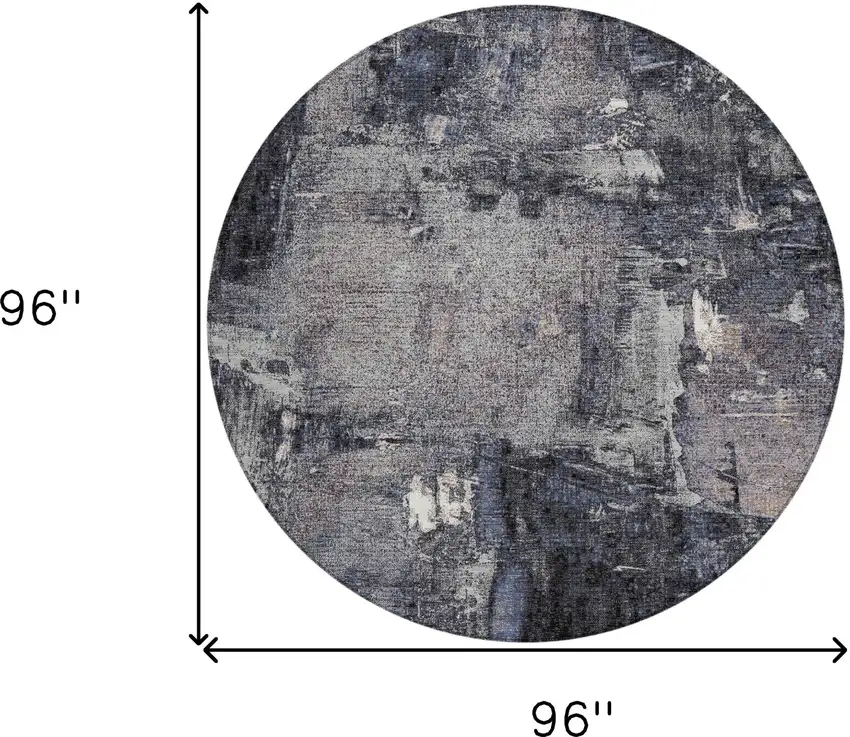 8' Charcoal Ivory And Blue Round Abstract Washable Indoor Outdoor Area Rug Photo 3