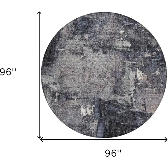 8' Charcoal Ivory And Blue Round Abstract Washable Indoor Outdoor Area Rug Photo 3