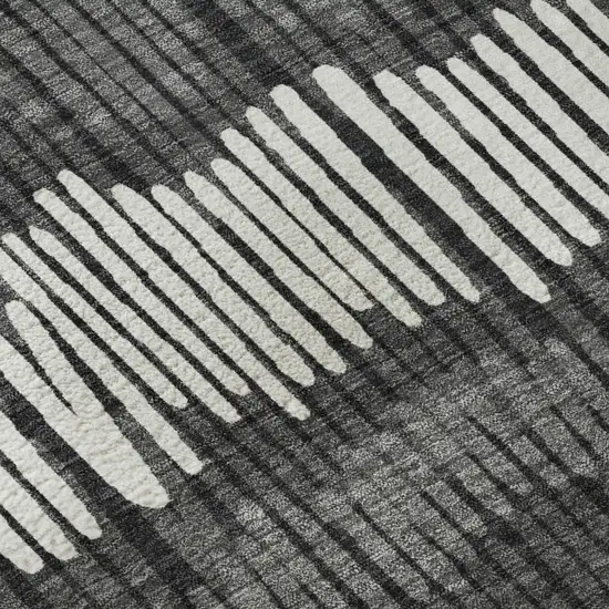 8' Charcoal Ivory And Blue Striped Washable Round Rug With UV Protection Photo 9