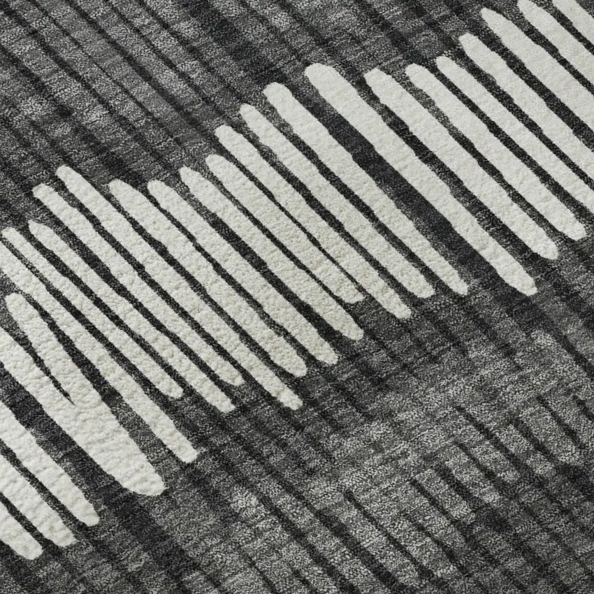 8' Charcoal Ivory And Blue Striped Washable Round Rug With UV Protection Photo 9