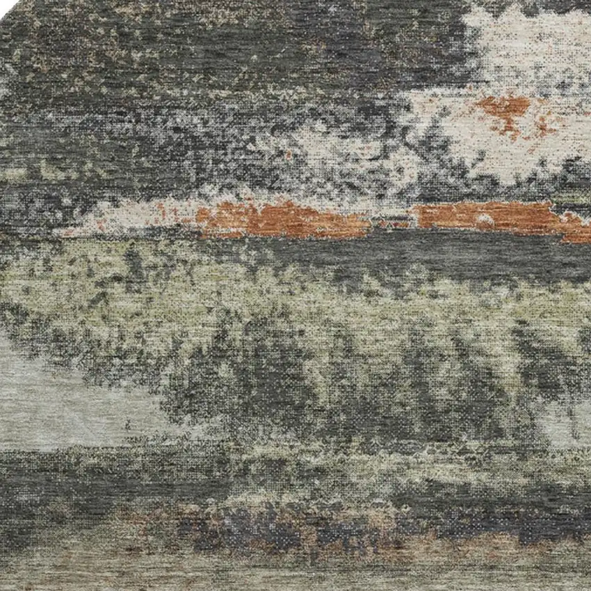 8' Charcoal Ivory And Copper Abstract Washable Round Rug With UV Protection Photo 2