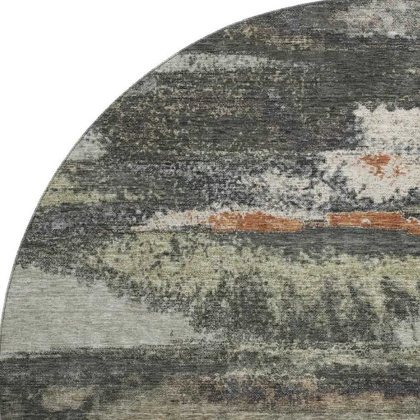 8' Charcoal Ivory And Copper Abstract Washable Round Rug With UV Protection Photo 3
