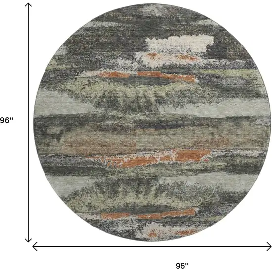 8' Charcoal Ivory And Copper Abstract Washable Round Rug With UV Protection Photo 9