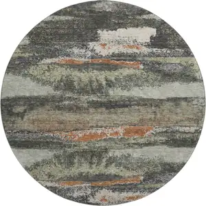 Photo of 8' Charcoal Ivory And Copper Abstract Washable Round Rug With UV Protection