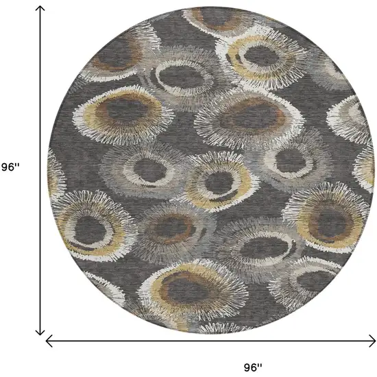 8' Charcoal Ivory And Copper Round Geometric Washable Indoor Outdoor Area Rug Photo 3