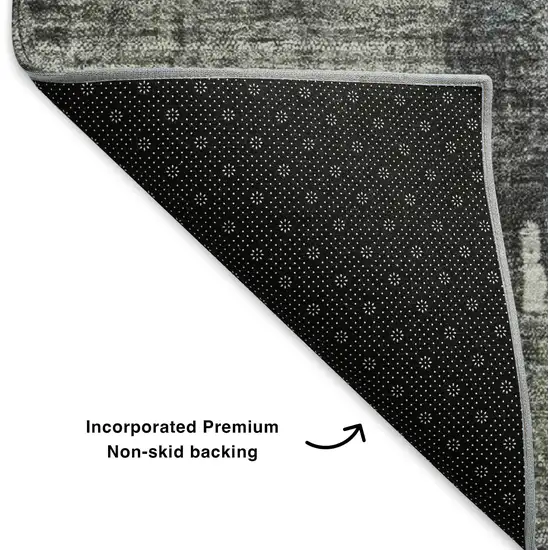 8' Charcoal Ivory And Gold Abstract Washable Round Rug With UV Protection Photo 6