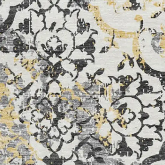 8' Charcoal Ivory And Gold Abstract Washable Round Rug With UV Protection Photo 3