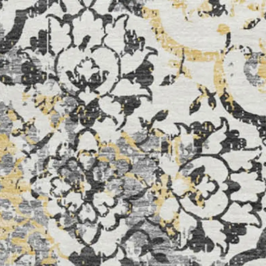 8' Charcoal Ivory And Gold Abstract Washable Round Rug With UV Protection Photo 3