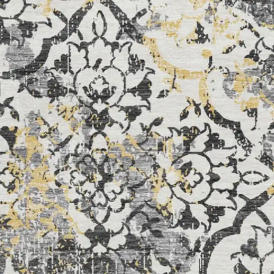 8' Charcoal Ivory And Gold Abstract Washable Round Rug With UV Protection Photo 4