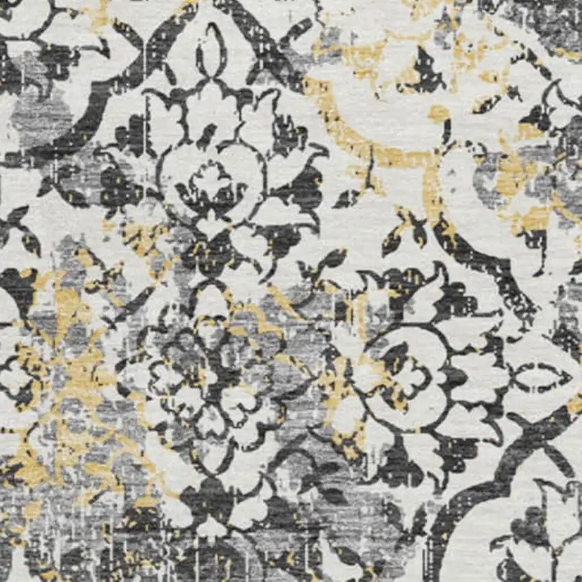 8' Charcoal Ivory And Gold Abstract Washable Round Rug With UV Protection Photo 4