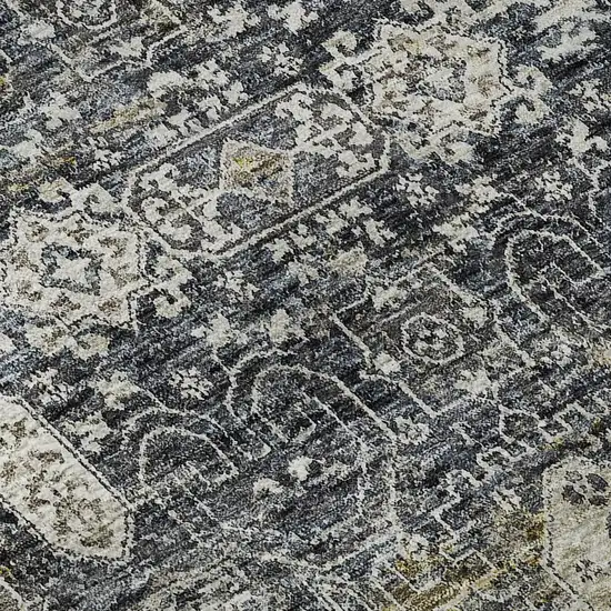 8' Charcoal Ivory And Gold Floral Washable Round Rug With UV Protection Photo 8