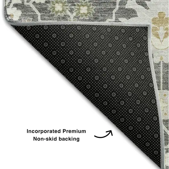 8' Charcoal Ivory And Gold Oriental Washable Round Rug With UV Protection Photo 5