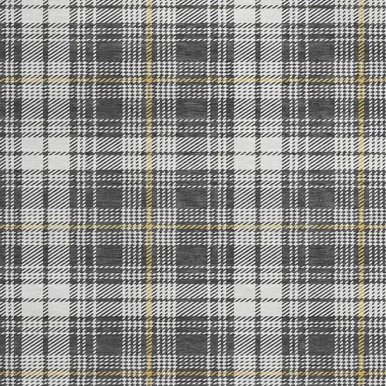 8' Charcoal Ivory And Gold Round Plaid Washable Indoor Outdoor Area Rug Photo 4