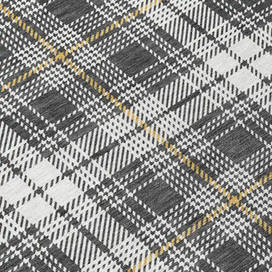8' Charcoal Ivory And Gold Round Plaid Washable Indoor Outdoor Area Rug Photo 8