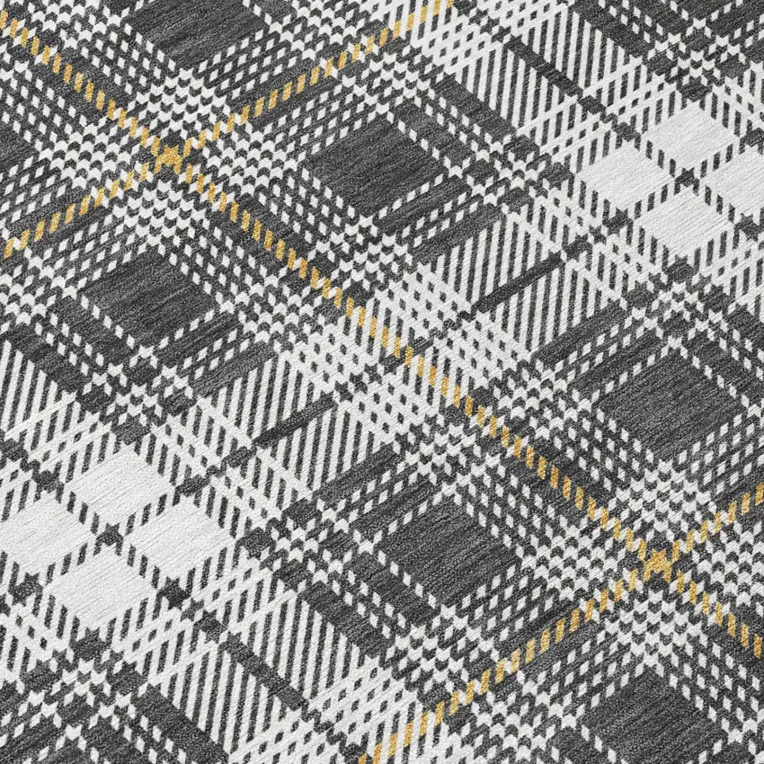 8' Charcoal Ivory And Gold Round Plaid Washable Indoor Outdoor Area Rug Photo 8