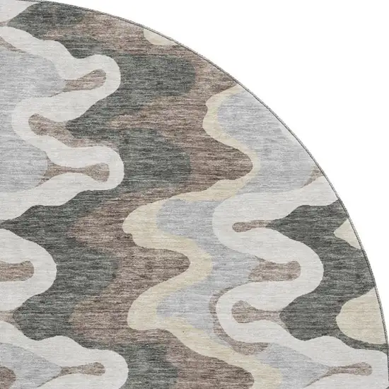 8' Charcoal Ivory And Gray Abstract Washable Round Rug With UV Protection Photo 4