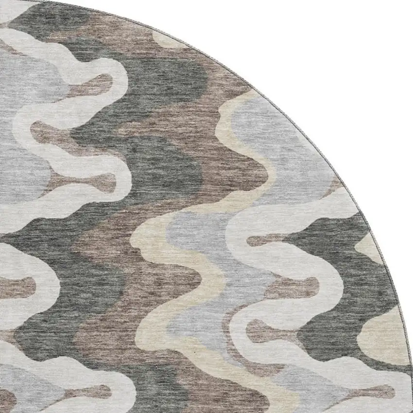 8' Charcoal Ivory And Gray Abstract Washable Round Rug With UV Protection Photo 4