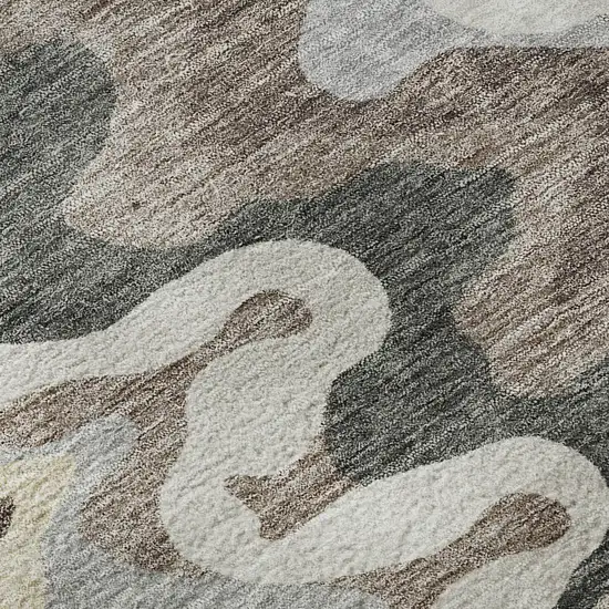 8' Charcoal Ivory And Gray Abstract Washable Round Rug With UV Protection Photo 9