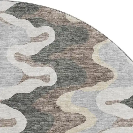 8' Charcoal Ivory And Gray Abstract Washable Round Rug With UV Protection Photo 3