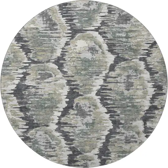 8' Charcoal Ivory And Gray Diamond Washable Round Rug With UV Protection Photo 4