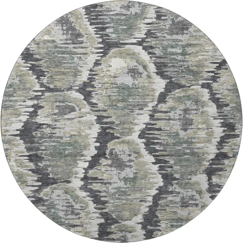 8' Charcoal Ivory And Gray Diamond Washable Round Rug With UV Protection Photo 4