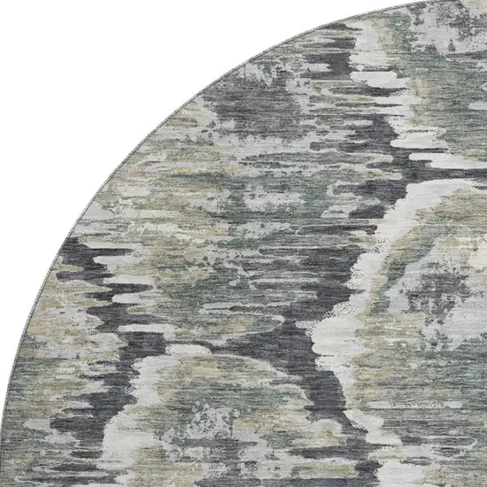 8' Charcoal Ivory And Gray Diamond Washable Round Rug With UV Protection Photo 3