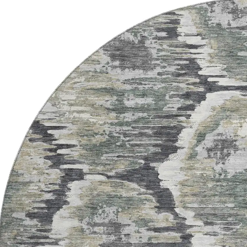 8' Charcoal Ivory And Gray Diamond Washable Round Rug With UV Protection Photo 3
