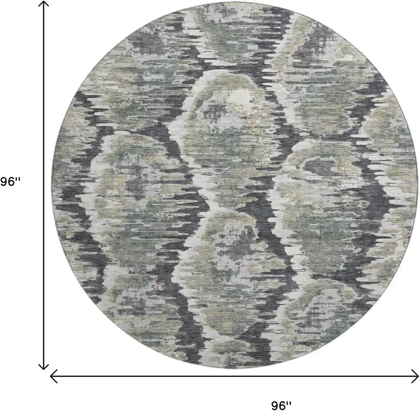 8' Charcoal Ivory And Gray Diamond Washable Round Rug With UV Protection Photo 3