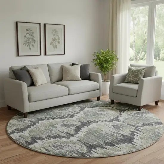 8' Charcoal Ivory And Gray Diamond Washable Round Rug With UV Protection Photo 1