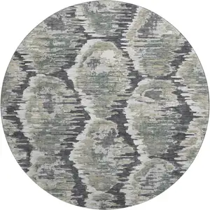 Photo of 8' Charcoal Ivory And Gray Diamond Washable Round Rug With UV Protection