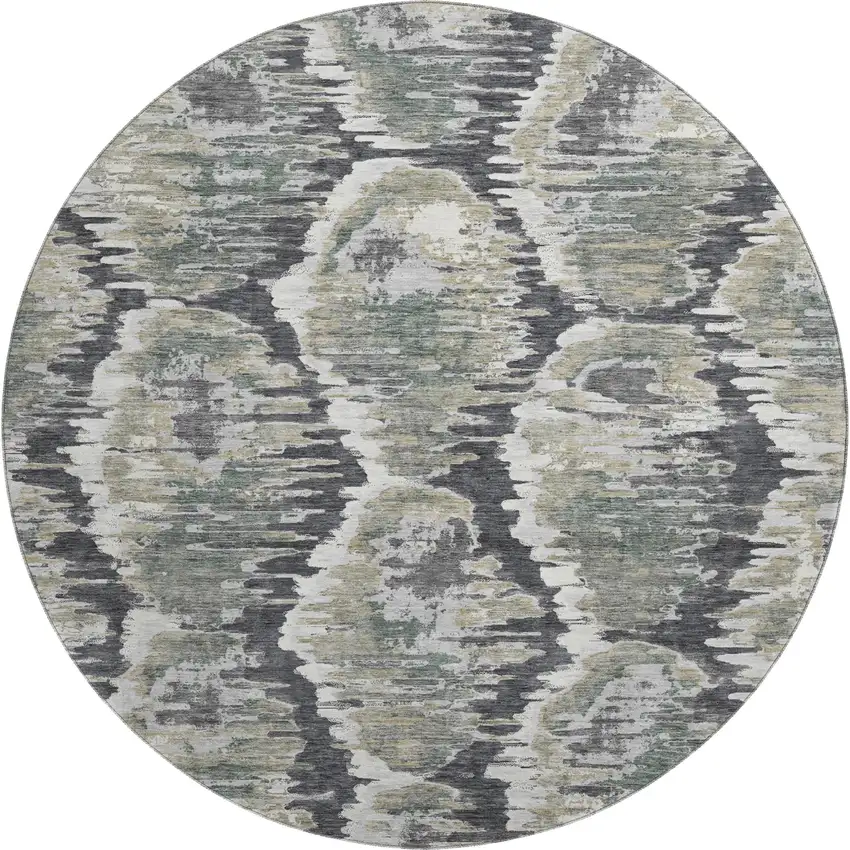 8' Charcoal Ivory And Gray Diamond Washable Round Rug With UV Protection Photo 1