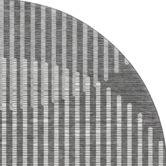 8' Charcoal Ivory And Gray Geometric Washable Round Rug With UV Protection Photo 3