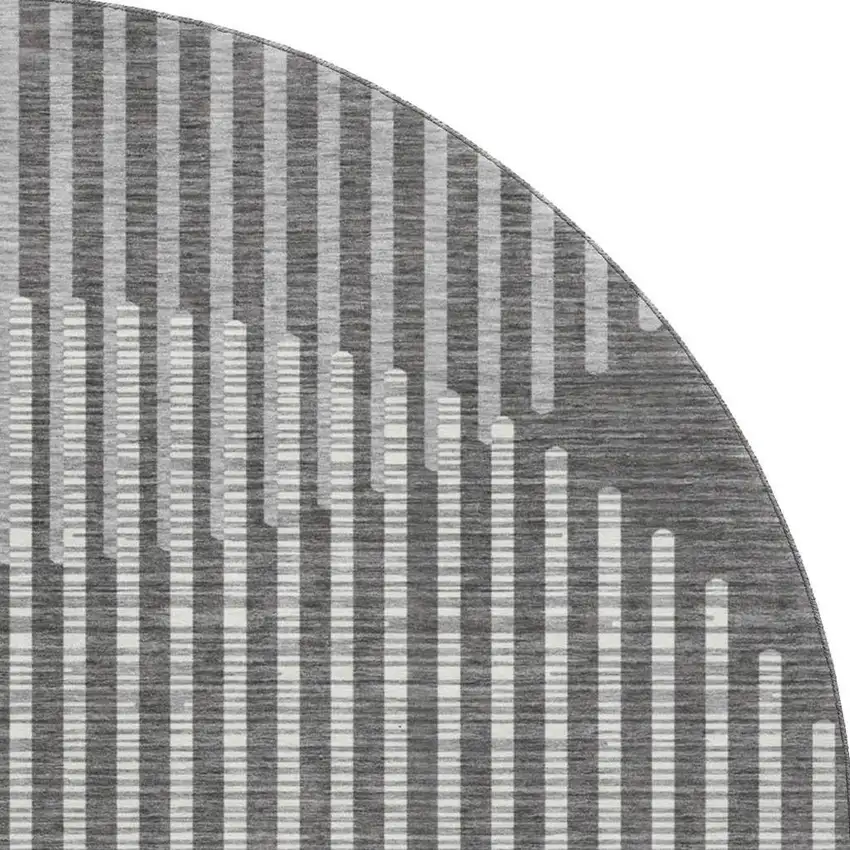 8' Charcoal Ivory And Gray Geometric Washable Round Rug With UV Protection Photo 3