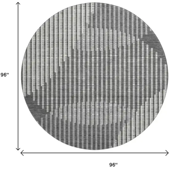 8' Charcoal Ivory And Gray Geometric Washable Round Rug With UV Protection Photo 9