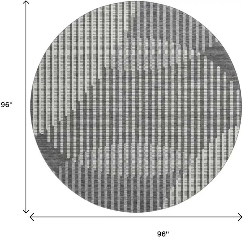 8' Charcoal Ivory And Gray Geometric Washable Round Rug With UV Protection Photo 9