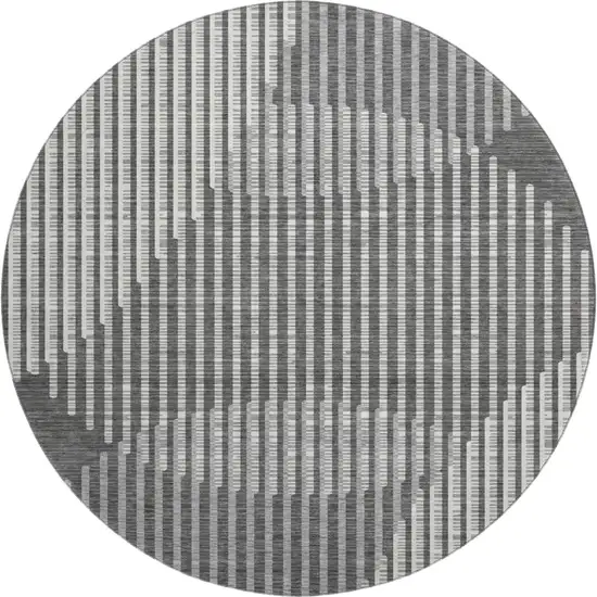 8' Charcoal Ivory And Gray Geometric Washable Round Rug With UV Protection Photo 1