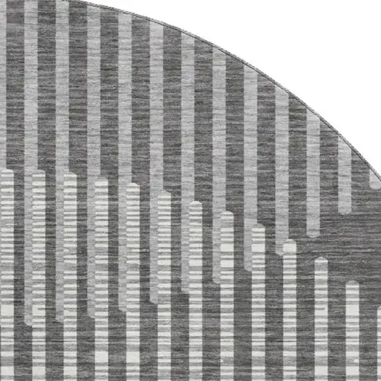 8' Charcoal Ivory And Gray Geometric Washable Round Rug With UV Protection Photo 2