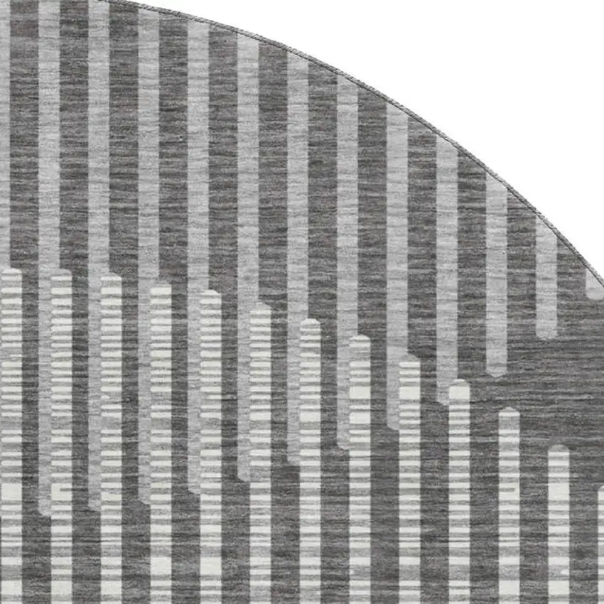 8' Charcoal Ivory And Gray Geometric Washable Round Rug With UV Protection Photo 2