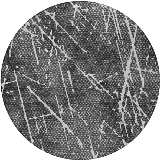 8' Charcoal Ivory And Gray Round Abstract Washable Indoor Outdoor Area Rug Photo 5