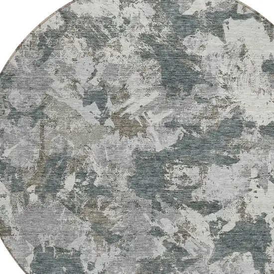8' Charcoal Ivory And Gray Round Floral Washable Indoor Outdoor Area Rug Photo 4