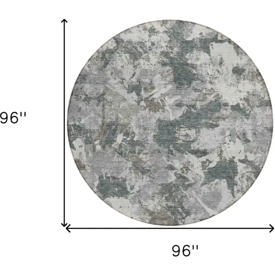 8' Charcoal Ivory And Gray Round Floral Washable Indoor Outdoor Area Rug Photo 3
